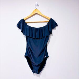 MICHAEL KORS Ruffled One-Piece Swimsuit with Off-Shoulder Neckline | Size 10 *